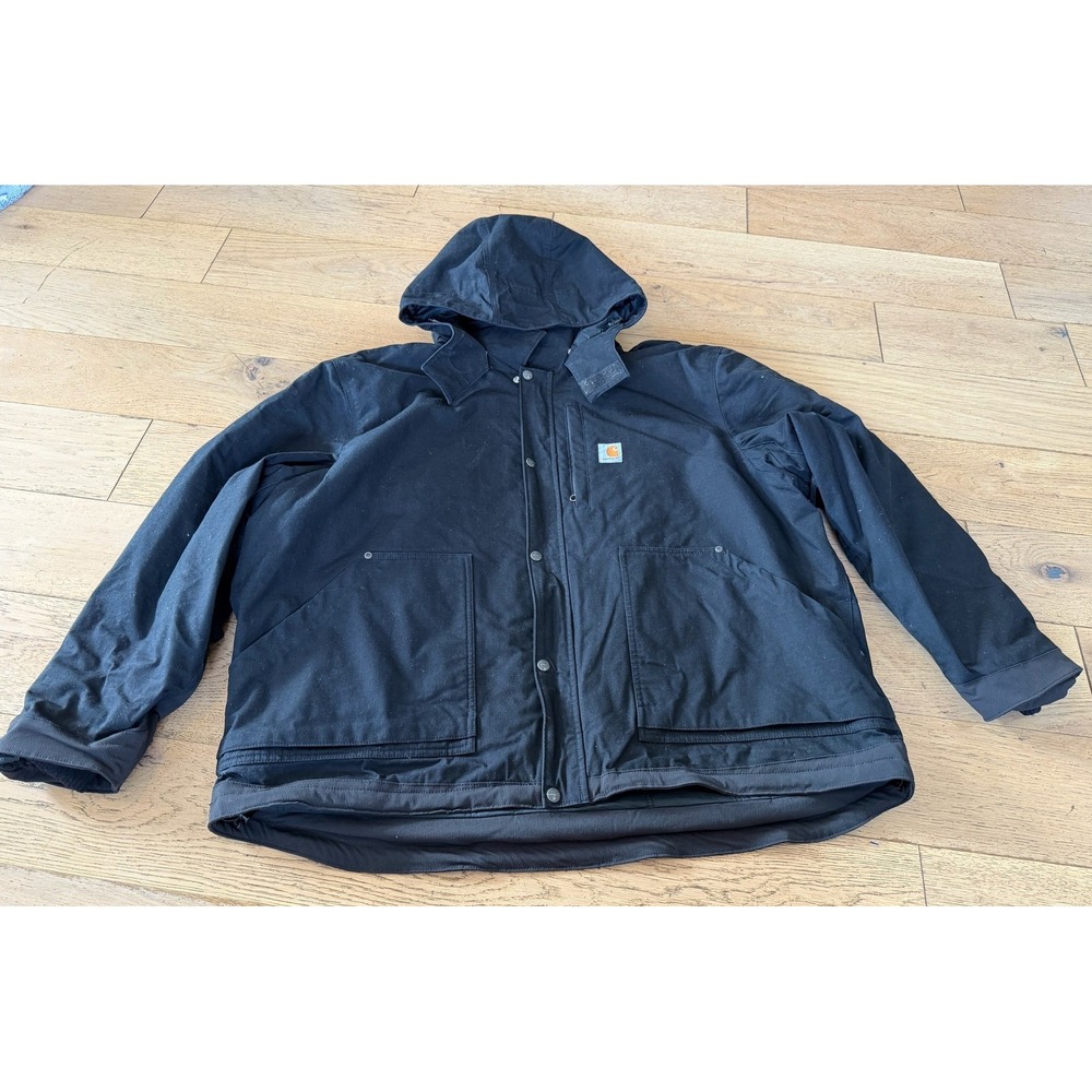 Carhartt Loose Fit Black Full Zip Hooded Work Jacket Lined Canvas Mens Size 3XL